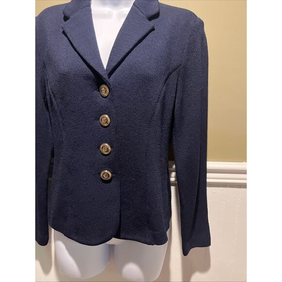 Vtg St John Basic Santana Knit Navy Blue Jacket Gold Tone Buttons W/eagles Sz 2 - Picture 7 of 11